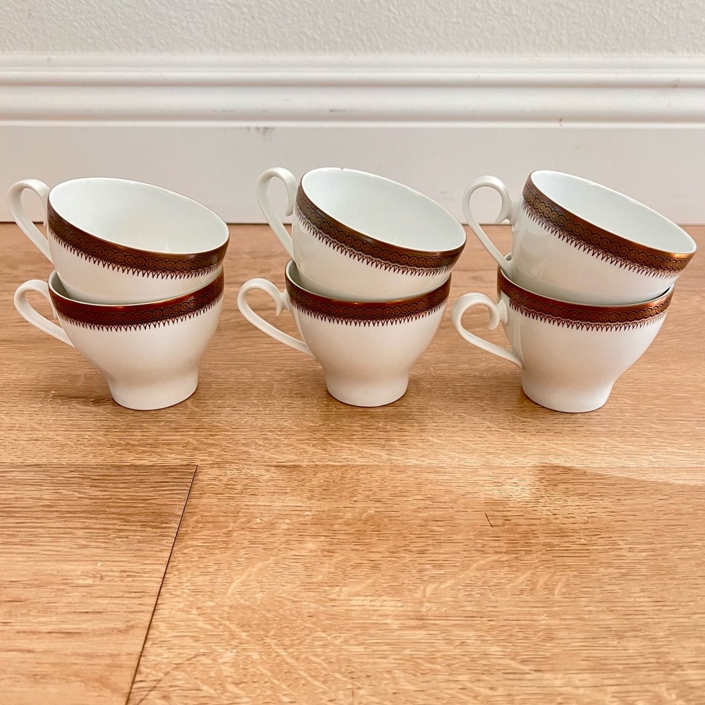 Vtg 6 PCs Johann Seltmann Vohenstrauss Bavaria Porcelain Teacups Cups‎ Gold Trim